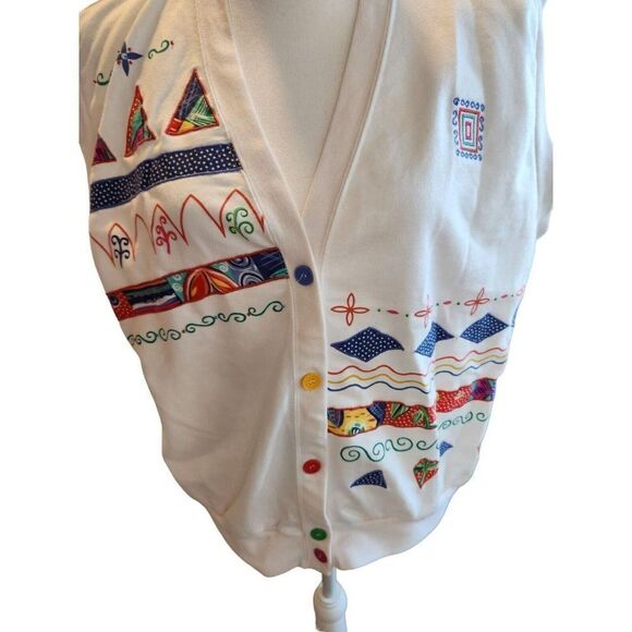 Vintage 80s Koret Sleeveless Vest M White Nautical Sailing Boats Kitsch - Picture 2 of 5